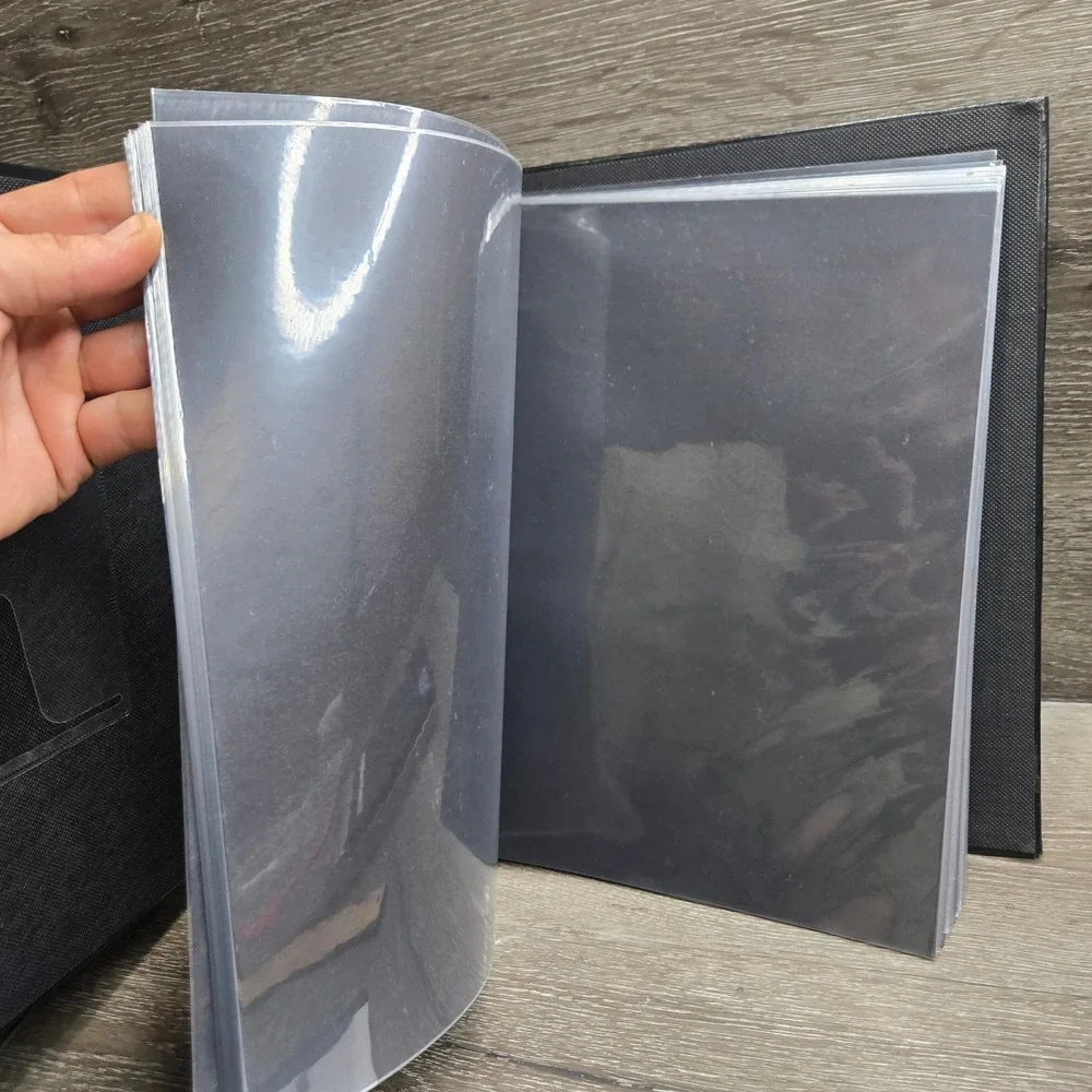 Large Black Leatherette Photo Album Portfolio Book Binder Clear Sleeves Inserts